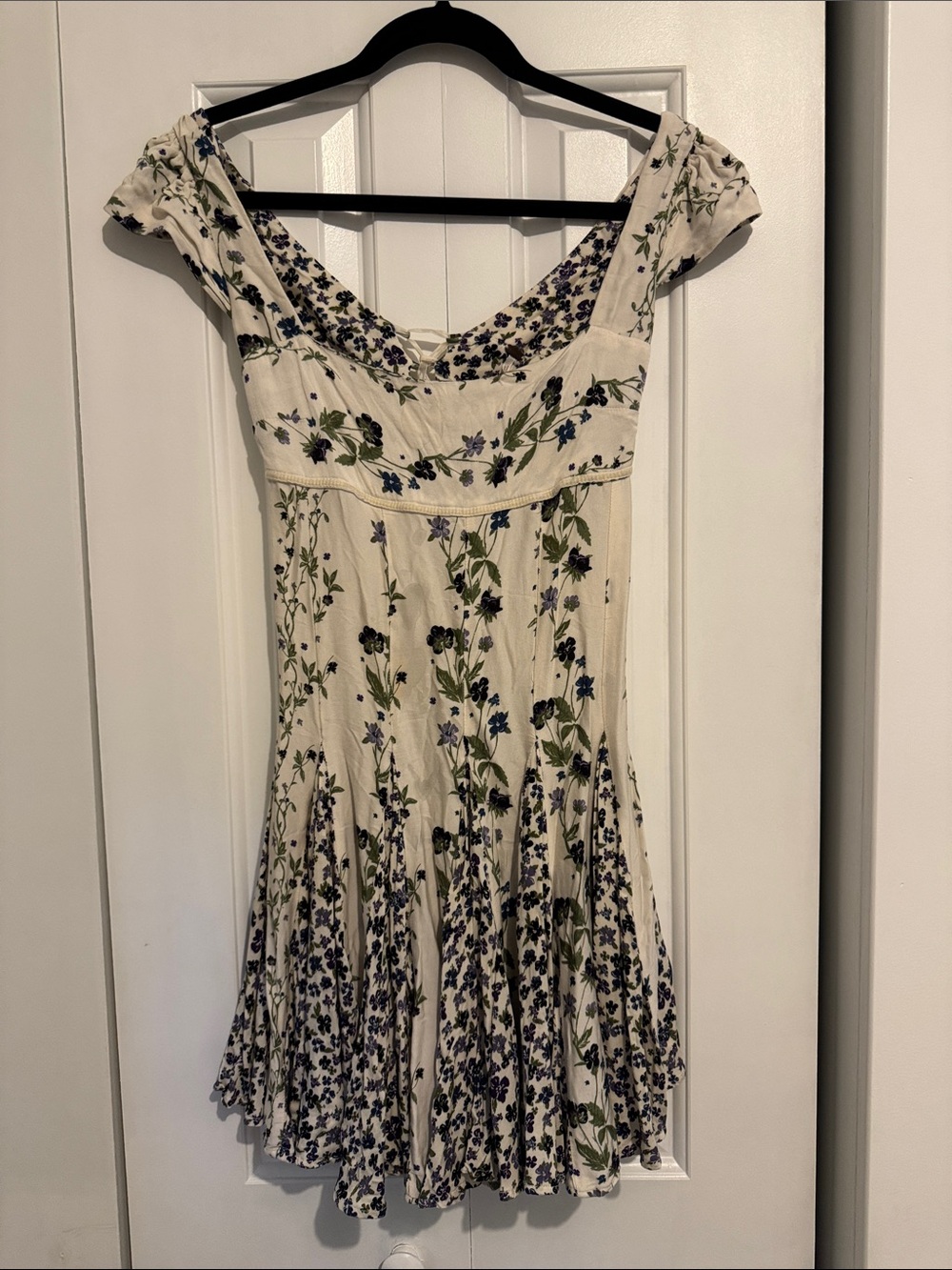 Free People Cream Mini Dress with Blue, Green and Purple Floral Print